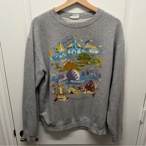 Vintage Disney Parks Sweatshirt Mens Large Gray Crew Neck Spell Out Sleeve